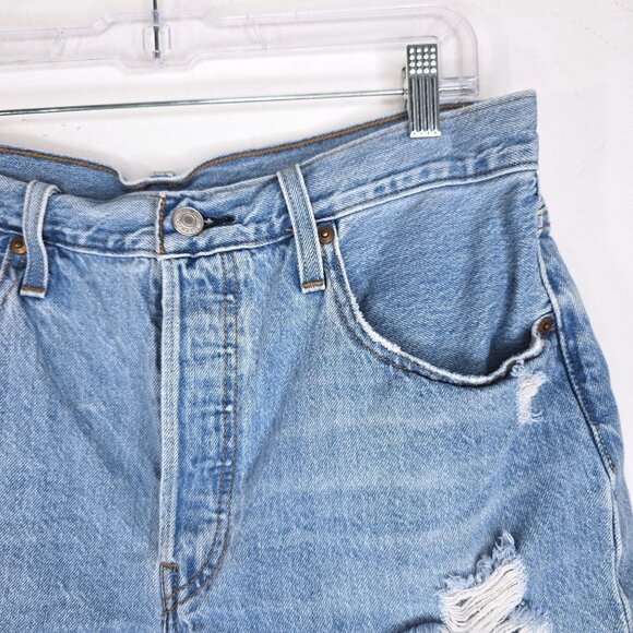 Levis 501 Button Fly Distressed Cut Off Denim Shorts - Picture 2 of 12